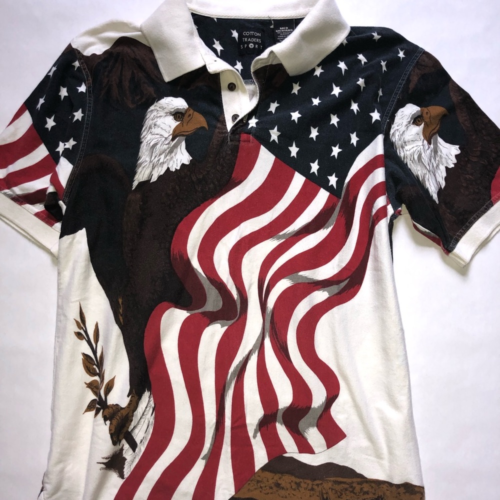 American Flag Men’s Polo Eagle Stars & Stripes Med